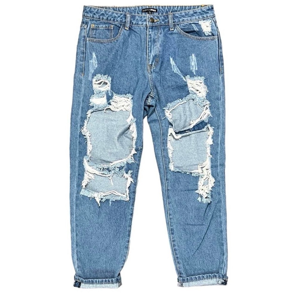 Fashion Nova So Gone High Rise Boyfriend Distressed Jeans Size 34 in